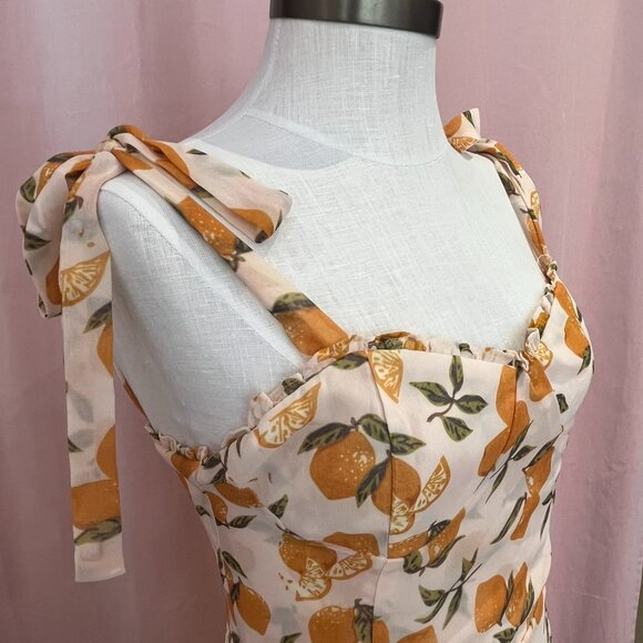 Aqua Lemon Print Tie Strap Mini Dress Size Small - Picture 3 of 8